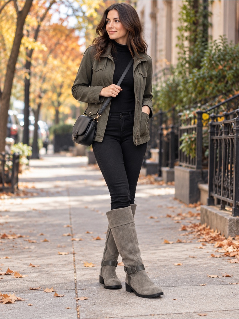 Sloane & Tate Taupe Suede Mid-Calf Buckle Heeled Boots